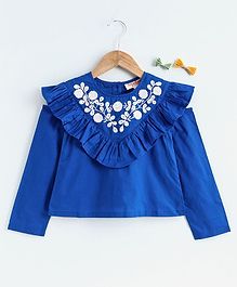 Hugsntugs Full Sleeves Flower Embroidery Detailing Top - Blue Hugsntugs Full Sleeves Flower Embroidery Detailing Top - Blue