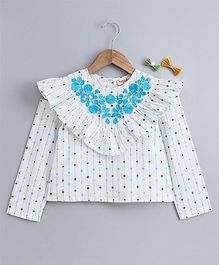 Hugsntugs Full Sleeves Flower Embroidery Detailing Top - White Hugsntugs Full Sleeves Flower Embroidery Detailing Top - White
