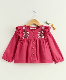 Hugsntugs Full Sleeves Flower Embroidery Detailing Top - Pink Hugsntugs Full Sleeves Flower Embroidery Detailing Top - Pink