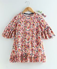 Hugsntugs Three Fourth Sleeves Ditsy Floral Print Dress - Multi Colour Hugsntugs Three Fourth Sleeves Ditsy Floral Print Dress - Multi Colour