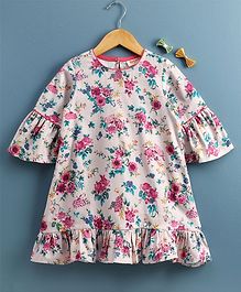Hugsntugs Three Fourth Sleeves Floral Print Dress - Pink Hugsntugs Three Fourth Sleeves Floral Print Dress - Pink