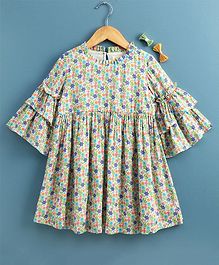 Hugsntugs Three Fourth Sleeves Floral Print Dress - Multi Colour Hugsntugs Three Fourth Sleeves Floral Print Dress - Multi Colour