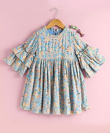 Hugsntugs Three Fourth Sleeves Floral Print Dress - Blue Hugsntugs Three Fourth Sleeves Floral Print Dress - Blue
