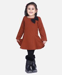 Aww Hunnie Full Sleeves Bow Decorated Dress With Leggings - Brown Aww Hunnie Full Sleeves Bow Decorated Dress With Leggings - Brown