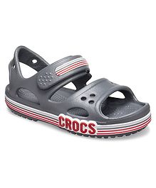Crocs Crocband Logo Stripe Sandals - Grey Crocs Crocband Logo Stripe Sandals - Grey