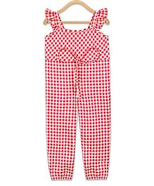 Olele Sleeveless Gingham Checked Jumpsuit - Red Olele Sleeveless Gingham Checked Jumpsuit - Red