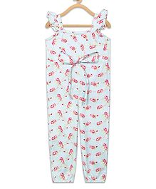 Olele Sleeveless Flower Printed Ruffle Jumpsuit - Light Blue Olele Sleeveless Flower Printed Ruffle Jumpsuit - Light Blue