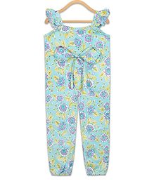 Olele Sleeveless Rose Print Ruffle Jumpsuit - Light Green Olele Sleeveless Rose Print Ruffle Jumpsuit - Light Green