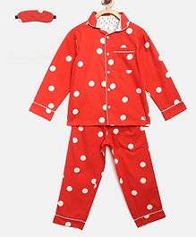 Cherry Crumble by Nitt Hyman Full Sleeves Polka Dot Print Night Suit With Eye Mask - Orange Cherry Crumble by Nitt Hyman Full Sleeves Polka Dot Print Night Suit With Eye Mask - Orange