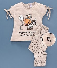 Nottie Planet Full Sleeves Singer Cow Printed Night Suit - Beige Nottie Planet Full Sleeves Singer Cow Printed Night Suit - Beige