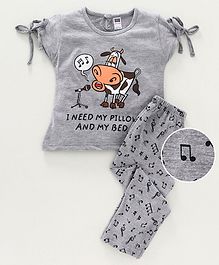 Nottie Planet Full Sleeves Singer Cow Printed Night Suit - Grey Nottie Planet Full Sleeves Singer Cow Printed Night Suit - Grey