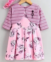 Twetoons Frock with Full Sleeves Shrug Floral Print - Pink Twetoons Frock with Full Sleeves Shrug Floral Print - Pink