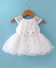 Bluebell Sleeveless Party Wear Frock Floral Embroidery - Off White Bluebell Sleeveless Party Wear Frock Floral Embroidery - Off White