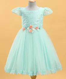 Bluebell Cap Sleeves Party Frock Floral Embroidered with Booties - Sea Green Bluebell Cap Sleeves Party Frock Floral Embroidered with Booties - Sea Green