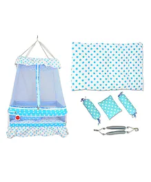 VParents Sunshine Baby Crib Cradle with Bed Pillow and Hanging Spring -Blue