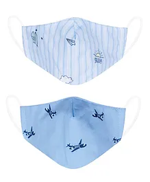 VEA Kids 5 Layered Filtration Soft Cotton Reusable Face Mask Space & Beach Print Navy Blue Yellow - Pack of 2