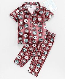 Smarty Half Sleeves Check Night Suit Multiprint - Red Smarty Half Sleeves Check Night Suit Multiprint - Red