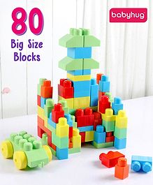 Babyhug Premium 80 Pcs Mega Size First Builders Toddler Blocks| Building and Construction Interlocking Jumbo Blocks with Big Building Storage Bag| Educational and Learning Toy for Pre-School Children| BIS Certified| Non-Toxic