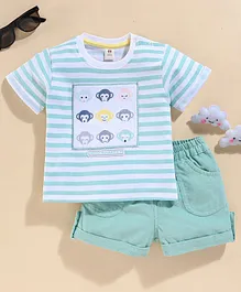 ToffyHouse Half Sleeves Striped Tee & Corduroy Shorts - Green ToffyHouse Half Sleeves Striped Tee & Corduroy Shorts - Green