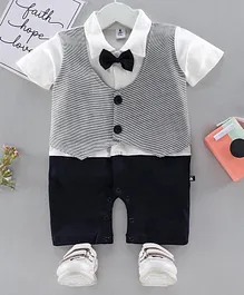 Little Folks Half Sleeves Party Wear Striped Romper - Navy Blue Little Folks Half Sleeves Party Wear Striped Romper - Navy Blue