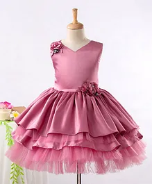 Enfance Sleeveless Floral Applique Layered Dress - Pink Enfance Sleeveless Floral Applique Layered Dress - Pink