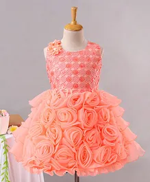 Enfance Sleeveless Rose Applique Fit & Flared Dress - Peach Enfance Sleeveless Rose Applique Fit & Flared Dress - Peach