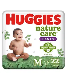 Huggies Nature Care Pants, Medium Size (7-12 Kg) Premium Baby Diaper Pants, 22 Count, Made with 100% Organic Cotton