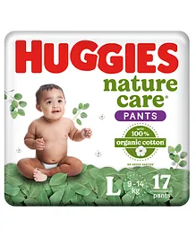 Huggies Nature Care Pants, Large Size (9-14 Kg) Premium Baby Diaper Pants, 17 Count, Made with 100% Organic Cotton