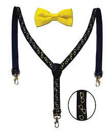 NEO NATIVES Goggles Print Suspenders With Bow Tie - Navy Blue