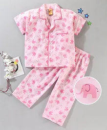 Yellow Duck Half Sleeves Night Suit Elephant Print - Light Pink Yellow Duck Half Sleeves Night Suit Elephant Print - Light Pink