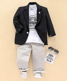 Dapper Dudes Full Sleeves Blazer With Printed Tee & Pants Set - Black Dapper Dudes Full Sleeves Blazer With Printed Tee & Pants Set - Black