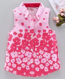 Under Fourteen Only Striped Sleeveless Flower Printed Top - Pink Under Fourteen Only Striped Sleeveless Flower Printed Top - Pink