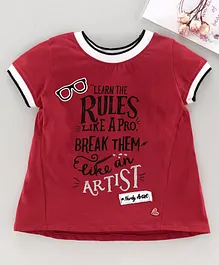 Under Fourteen Only Half Sleeves Learn The Rules Print T-Shirt - Red Under Fourteen Only Half Sleeves Learn The Rules Print T-Shirt - Red