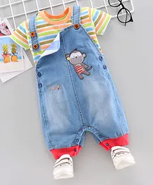 Little Kangaroos Denim Dungaree with Half Sleeves Inner Tee Monkey Patch - Blue Little Kangaroos Denim Dungaree with Half Sleeves Inner Tee Monkey Patch - Blue