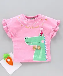 Little Kangaroos Half Sleeves Top Sequin Embroidered Croc Patch - Pink Little Kangaroos Half Sleeves Top Sequin Embroidered Croc Patch - Pink