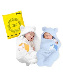 My NewBorn All Season Hooded Wearable Blanket Cum Sleeping Bag Unicorn Print Pack of 2 - Blue White