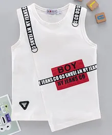 Noddy Sleeveless Patch Detailing Tee - White Noddy Sleeveless Patch Detailing Tee - White