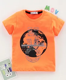 Noddy Half Sleeves Earth Print Tee - Orange Noddy Half Sleeves Earth Print Tee - Orange