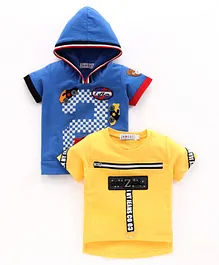 Noddy Pack Of 2 Half Sleeves Car Patch Detailing Tee - Blue & Yellow Noddy Pack Of 2 Half Sleeves Car Patch Detailing Tee - Blue & Yellow