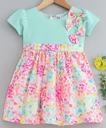 Rassha Multi Color Hearts Print Cap Sleeves Dress - Sea Green Rassha Multi Color Hearts Print Cap Sleeves Dress - Sea Green
