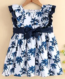 Rassha Cap Sleeves Ruffle Trees Print Dress - Blue Rassha Cap Sleeves Ruffle Trees Print Dress - Blue
