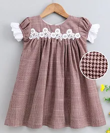 Rassha Short Sleeves Lace Detailed Micro Checked Dress - Brown Rassha Short Sleeves Lace Detailed Micro Checked Dress - Brown