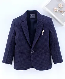Dapper Dudes Full Sleeves Lapel Collar Polka Dotted Blazer - Navy Blue Dapper Dudes Full Sleeves Lapel Collar Polka Dotted Blazer - Navy Blue