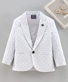 Dapper Dudes Full Sleeves Lapel Collared Printed Blazer - White Dapper Dudes Full Sleeves Lapel Collared Printed Blazer - White