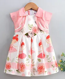 Rassha Short Sleeves Shrug Attached Floral Print Dress - Pink Rassha Short Sleeves Shrug Attached Floral Print Dress - Pink