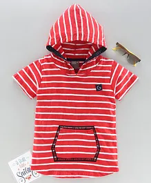 Little Kangaroos Half Sleeves Striped Hooded Tee - Red Little Kangaroos Half Sleeves Striped Hooded Tee - Red