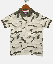 Monte Carlo Half Sleeves Camouflage Printed Polo Tee - Brown & Green Monte Carlo Half Sleeves Camouflage Printed Polo Tee - Brown & Green