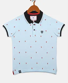 Monte Carlo Half Sleeves Embroidery Detailing Tee - Sky Blue Monte Carlo Half Sleeves Embroidery Detailing Tee - Sky Blue