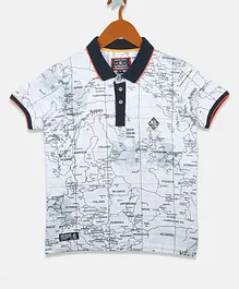 Monte Carlo Full Sleeves Map Printed Tee - Blue & Red Monte Carlo Full Sleeves Map Printed Tee - Blue & Red