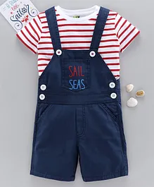 Spark Dungaree with Half Sleeves Striped Inner Tee - Blue Spark Dungaree with Half Sleeves Striped Inner Tee - Blue